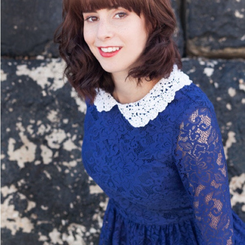 Topshop Blue Lace Collared Dress